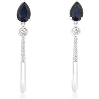 14K White Gold Drop Earrings with Pear Shaped Sapphires and Round Diamonds - 1.00 Carat Total Sapphire Weight and 0.14 Carat Total Diamond Weight - Royal Jewelry