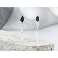 14K White Gold Drop Earrings with Pear Shaped Sapphires and Round Diamonds - 1.00 Carat Total Sapphire Weight and 0.14 Carat Total Diamond Weight - Royal Jewelry