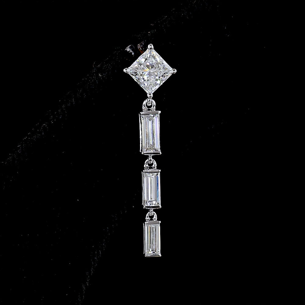 14K White Gold Drop Earrings with Princess Cut and Baguette Lab Diamonds - 2.03 Carat Total Diamond Weight - Covaloro Fine Jewelry