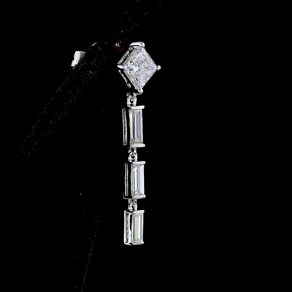 14K White Gold Drop Earrings with Princess Cut and Baguette Lab Diamonds - 2.03 Carat Total Diamond Weight - Covaloro Fine Jewelry