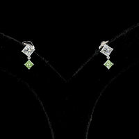 14K White Gold Drop Earrings with Princess Cut Lab Diamonds in White and Fancy Vivid Green - 1.77 Carat Total Weight - Covaloro Fine Jewelry