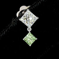 14K White Gold Drop Earrings with Princess Cut Lab Diamonds in White and Fancy Vivid Green - 1.77 Carat Total Weight - Covaloro Fine Jewelry
