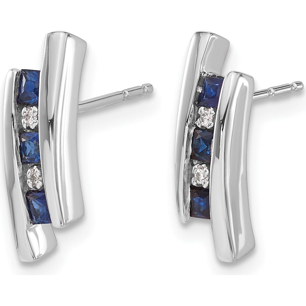 14K White Gold Drop Earrings with Princess Cut Sapphire and Round Diamond Accents - 0.08 Carat Sapphire, 0.005 Carat Diamond Total Weight by Monteluci Fine Jewelry