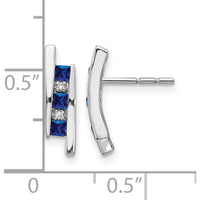 14K White Gold Drop Earrings with Princess Cut Sapphire and Round Diamond Accents - 0.08 Carat Sapphire, 0.005 Carat Diamond Total Weight by Monteluci Fine Jewelry