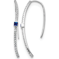 14K White Gold Drop Earrings with Princess-Cut Sapphire and Round Diamonds - 0.045 Carat Total Diamond Weight by Monteluci Fine Jewelry