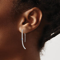 14K White Gold Drop Earrings with Princess-Cut Sapphire and Round Diamonds - 0.045 Carat Total Diamond Weight by Monteluci Fine Jewelry