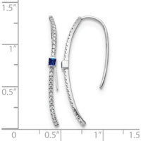 14K White Gold Drop Earrings with Princess-Cut Sapphire and Round Diamonds - 0.045 Carat Total Diamond Weight by Monteluci Fine Jewelry