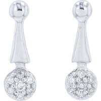 14K White Gold Drop Earrings with Prong-Set Round Diamonds - 0.05 Carat Total Diamond Weight