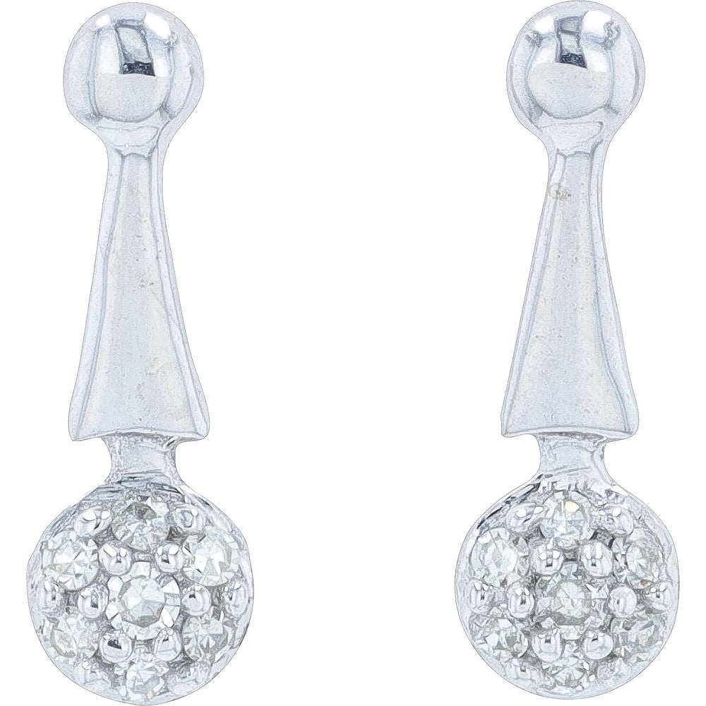 14K White Gold Drop Earrings with Prong-Set Round Diamonds - 0.05 Carat Total Diamond Weight