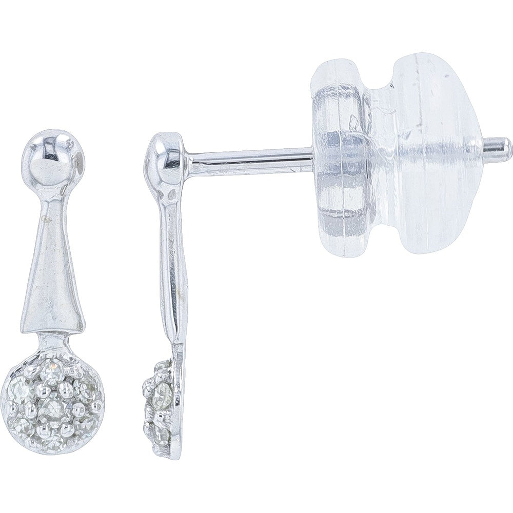 14K White Gold Drop Earrings with Prong-Set Round Diamonds - 0.05 Carat Total Diamond Weight
