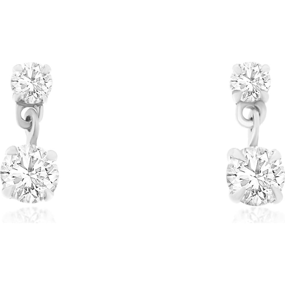 14K White Gold Drop Earrings with Prong Set Round Diamonds - 0.33 Carat Total Diamond Weight - Royal Jewelry