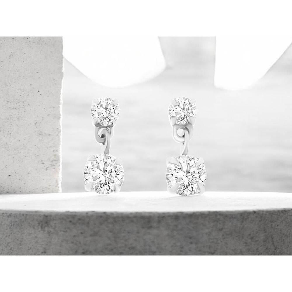 14K White Gold Drop Earrings with Prong Set Round Diamonds - 0.33 Carat Total Diamond Weight - Royal Jewelry