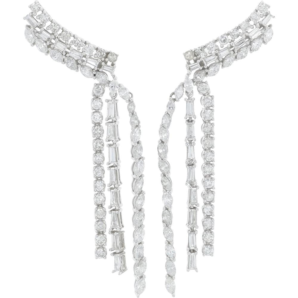 14K White Gold Drop Earrings with Round and Baguette Diamonds - 4.50 Carat Total Diamond Weight