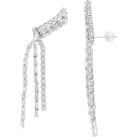 14K White Gold Drop Earrings with Round and Baguette Diamonds - 4.50 Carat Total Diamond Weight
