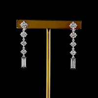 14K White Gold Drop Earrings with Round and Baguette Lab Diamonds - 3.16 Carat Total Weight, E-F VS1 Quality - Covaloro Fine Jewelry