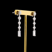 14K White Gold Drop Earrings with Round and Baguette Lab Diamonds - 3.16 Carat Total Weight, E-F VS1 Quality - Covaloro Fine Jewelry