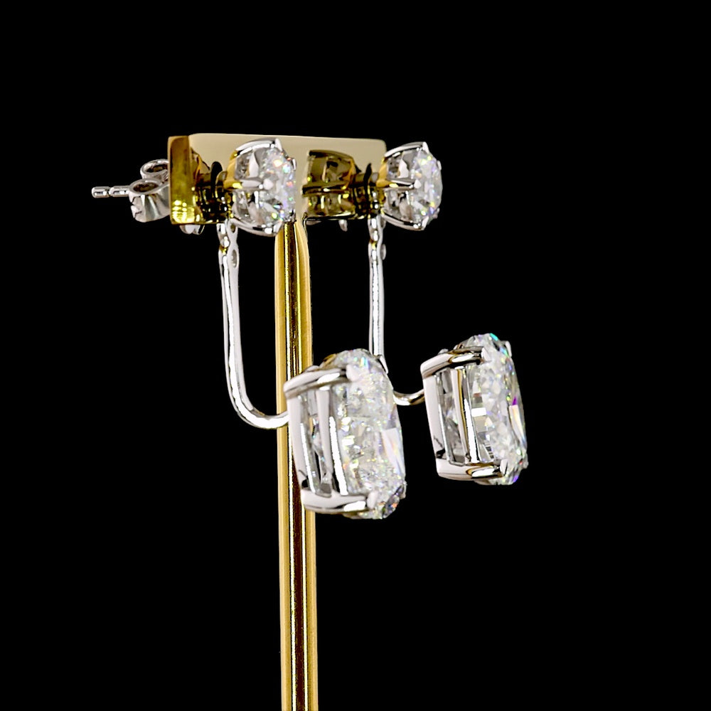 14K White Gold Drop Earrings with Round and Cushion Brilliant Lab Diamonds - 12.29 Carats Total Diamond Weight - Covaloro Fine Jewelry