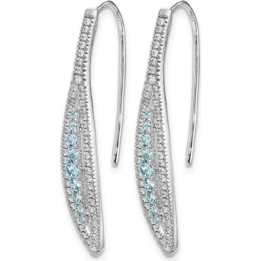 14K White Gold Drop Earrings with Round Aquamarine and Diamond Accents - 0.31 Carat Total Aquamarine Weight, 0.16 Carat Total Diamond Weight by Monteluci Fine Jewelry