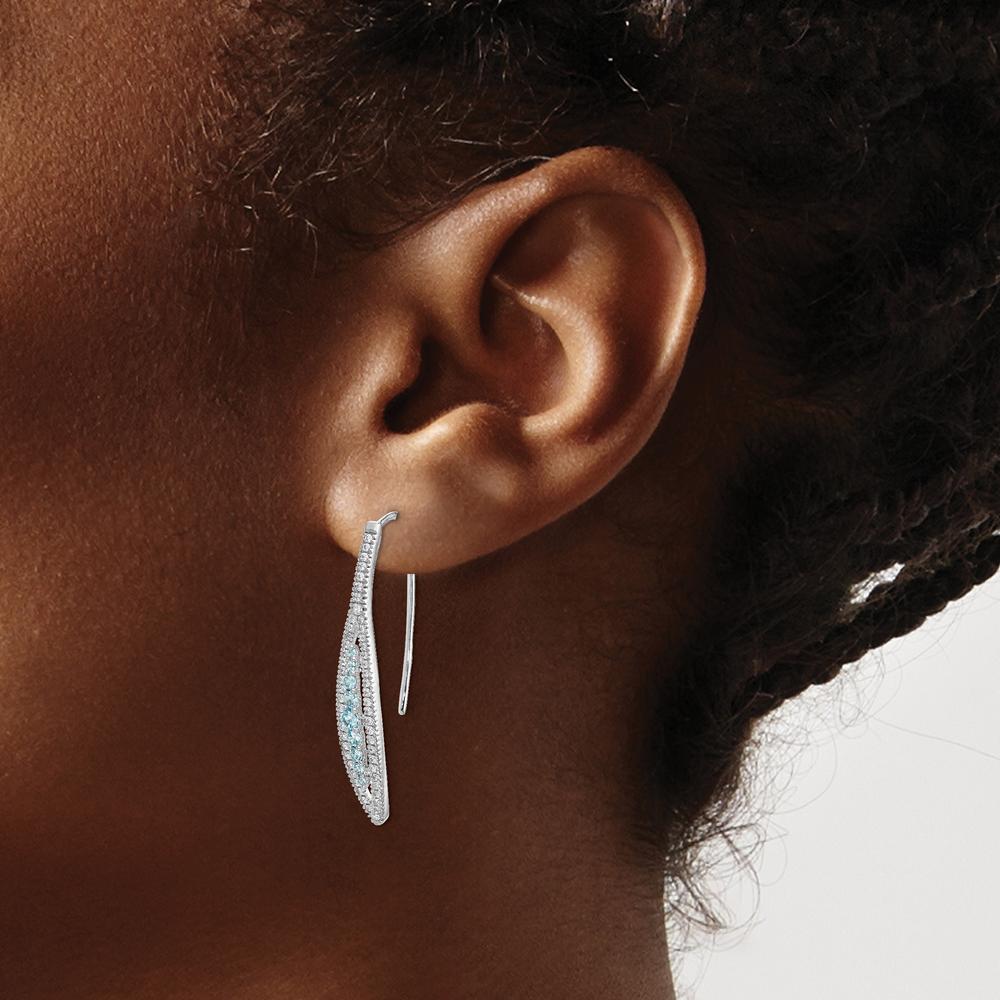 14K White Gold Drop Earrings with Round Aquamarine and Diamond Accents - 0.31 Carat Total Aquamarine Weight, 0.16 Carat Total Diamond Weight by Monteluci Fine Jewelry