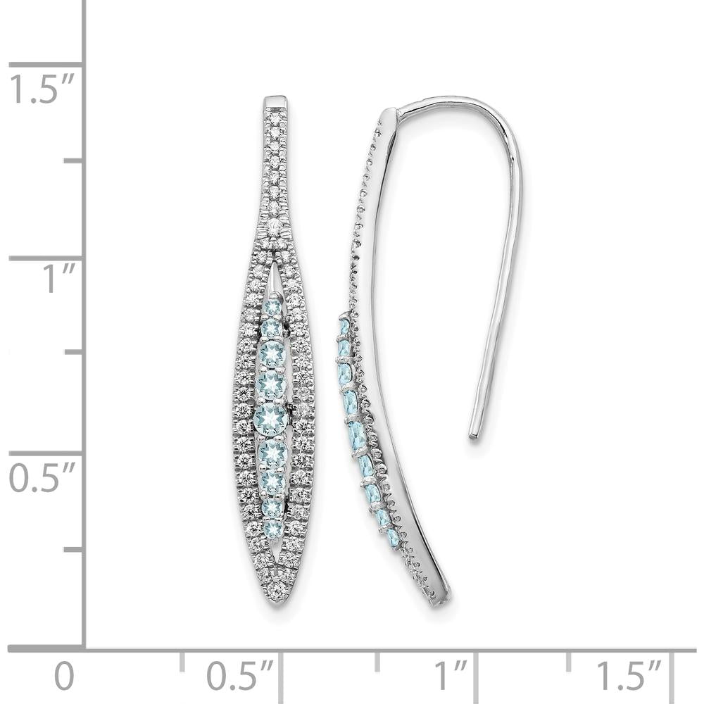 14K White Gold Drop Earrings with Round Aquamarine and Diamond Accents - 0.31 Carat Total Aquamarine Weight, 0.16 Carat Total Diamond Weight by Monteluci Fine Jewelry