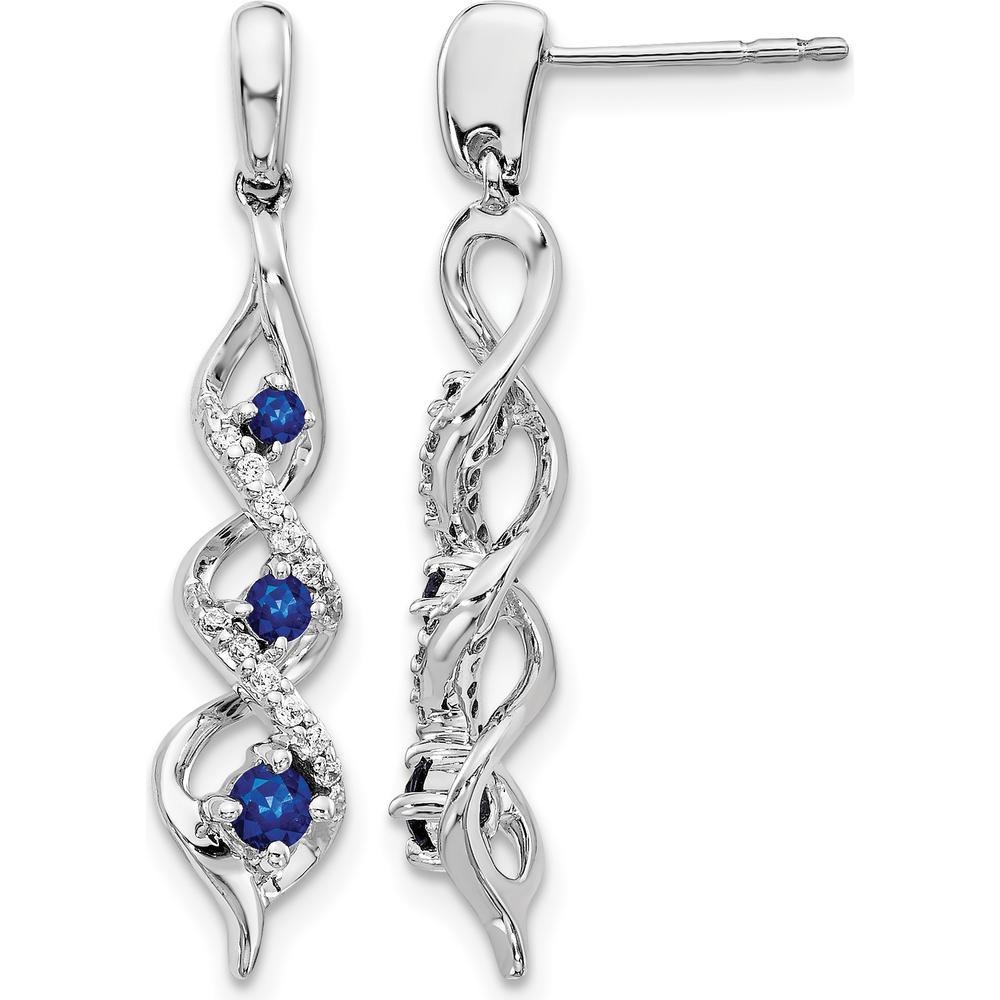 14K White Gold Drop Earrings with Round Blue Sapphires and Diamonds - 0.13 Carat Total Sapphire Weight, 0.24 Carat Total Diamond Weight by Monteluci Fine Jewelry