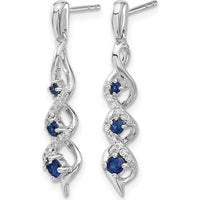 14K White Gold Drop Earrings with Round Blue Sapphires and Diamonds - 0.13 Carat Total Sapphire Weight, 0.24 Carat Total Diamond Weight by Monteluci Fine Jewelry