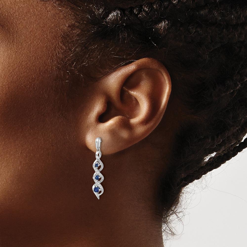 14K White Gold Drop Earrings with Round Blue Sapphires and Diamonds - 0.13 Carat Total Sapphire Weight, 0.24 Carat Total Diamond Weight by Monteluci Fine Jewelry