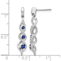 14K White Gold Drop Earrings with Round Blue Sapphires and Diamonds - 0.13 Carat Total Sapphire Weight, 0.24 Carat Total Diamond Weight by Monteluci Fine Jewelry