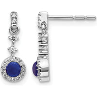 14K White Gold Drop Earrings with Round Blue Sapphires and Halo Diamonds - 0.46 Carats Total Sapphire Weight, 0.01 Carats Total Diamond Weight by Monteluci Fine Jewelry