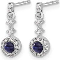 14K White Gold Drop Earrings with Round Blue Sapphires and Halo Diamonds - 0.46 Carats Total Sapphire Weight, 0.01 Carats Total Diamond Weight by Monteluci Fine Jewelry