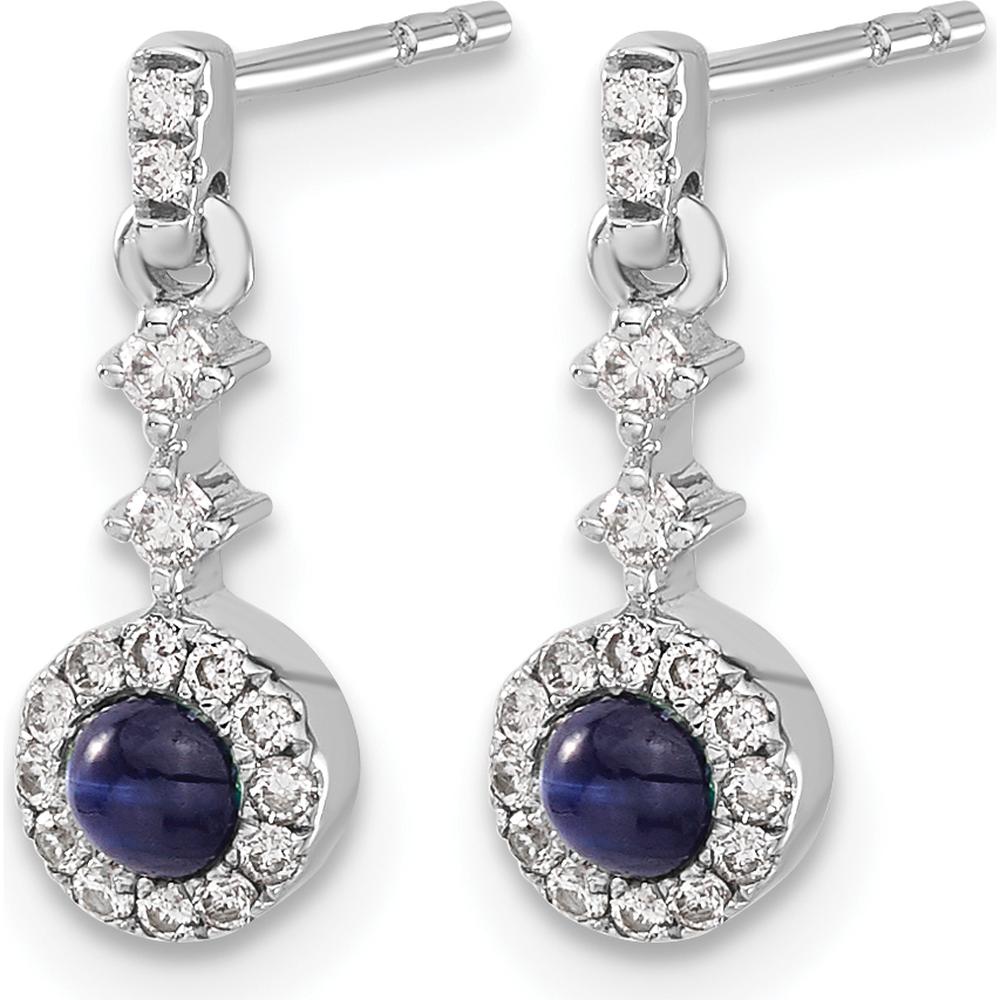 14K White Gold Drop Earrings with Round Blue Sapphires and Halo Diamonds - 0.46 Carats Total Sapphire Weight, 0.01 Carats Total Diamond Weight by Monteluci Fine Jewelry