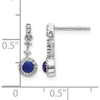 14K White Gold Drop Earrings with Round Blue Sapphires and Halo Diamonds - 0.46 Carats Total Sapphire Weight, 0.01 Carats Total Diamond Weight by Monteluci Fine Jewelry