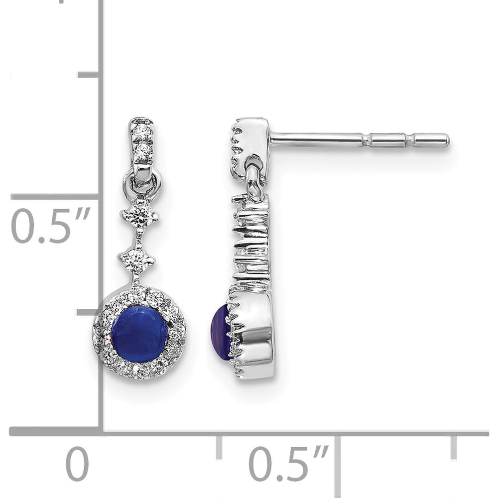 14K White Gold Drop Earrings with Round Blue Sapphires and Halo Diamonds - 0.46 Carats Total Sapphire Weight, 0.01 Carats Total Diamond Weight by Monteluci Fine Jewelry