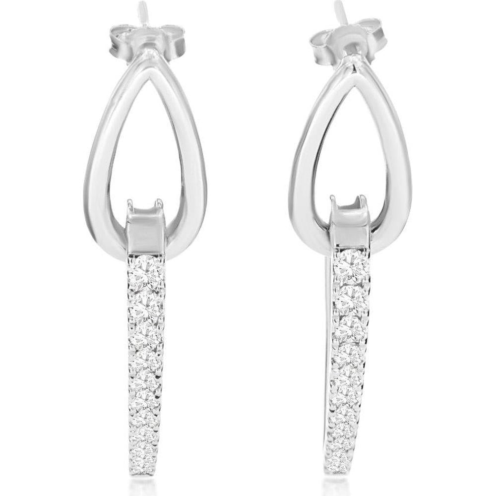 14K White Gold Drop Earrings with Round Brilliant Cut Diamond Vertical Bars – 1.00 Carat Total Diamond Weight - Royal Jewelry