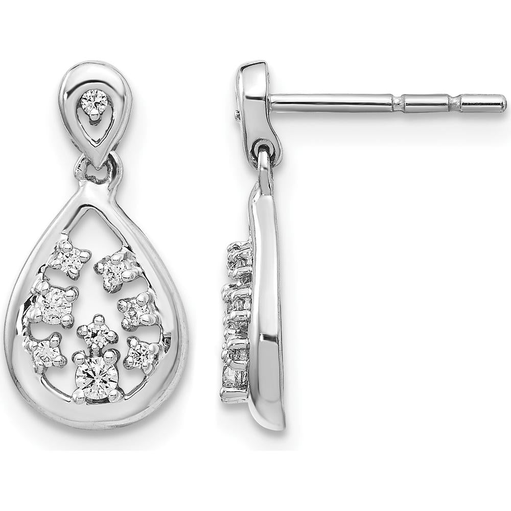 14K White Gold Drop Earrings with Round Diamonds - 0.075 Carat Total Diamond Weight by Monteluci Fine Jewelry