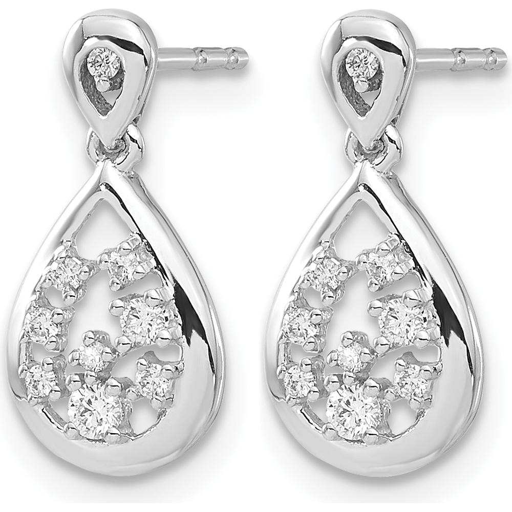 14K White Gold Drop Earrings with Round Diamonds - 0.075 Carat Total Diamond Weight by Monteluci Fine Jewelry