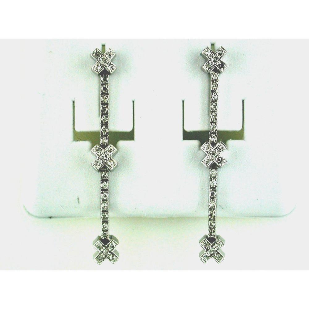14K White Gold Drop Earrings with Round Diamonds - 0.33 Carats Total Diamond Weight
