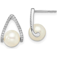 14K White Gold Drop Earrings with Round Diamonds and FWC Pearls - 0.006 Carat Total Diamond Weight by Monteluci Fine Jewelry
