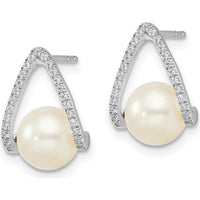 14K White Gold Drop Earrings with Round Diamonds and FWC Pearls - 0.006 Carat Total Diamond Weight by Monteluci Fine Jewelry