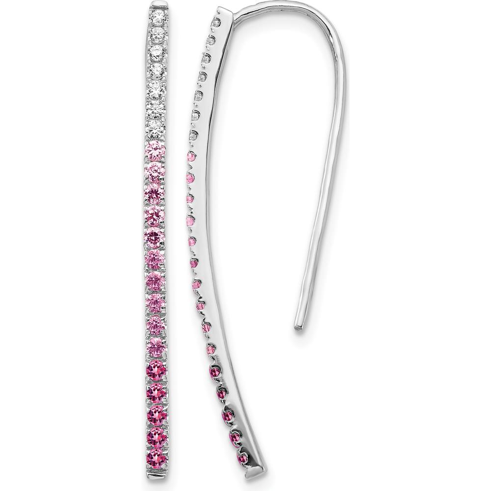 14K White Gold Drop Earrings with Round Diamonds and Pink Sapphires - 0.17 Carat Total Gem Weight by Monteluci Fine Jewelry