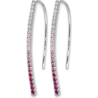 14K White Gold Drop Earrings with Round Diamonds and Pink Sapphires - 0.17 Carat Total Gem Weight by Monteluci Fine Jewelry