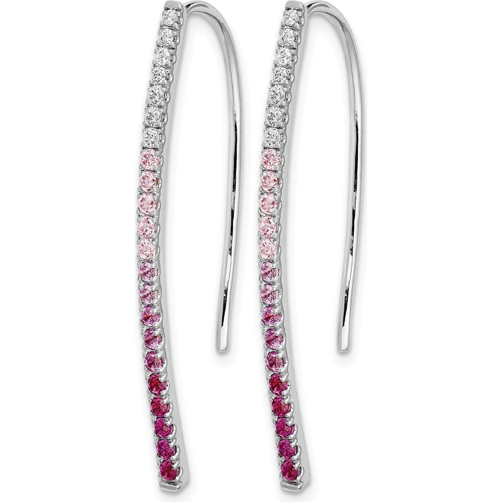 14K White Gold Drop Earrings with Round Diamonds and Pink Sapphires - 0.17 Carat Total Gem Weight by Monteluci Fine Jewelry
