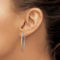14K White Gold Drop Earrings with Round Diamonds and Pink Sapphires - 0.17 Carat Total Gem Weight by Monteluci Fine Jewelry