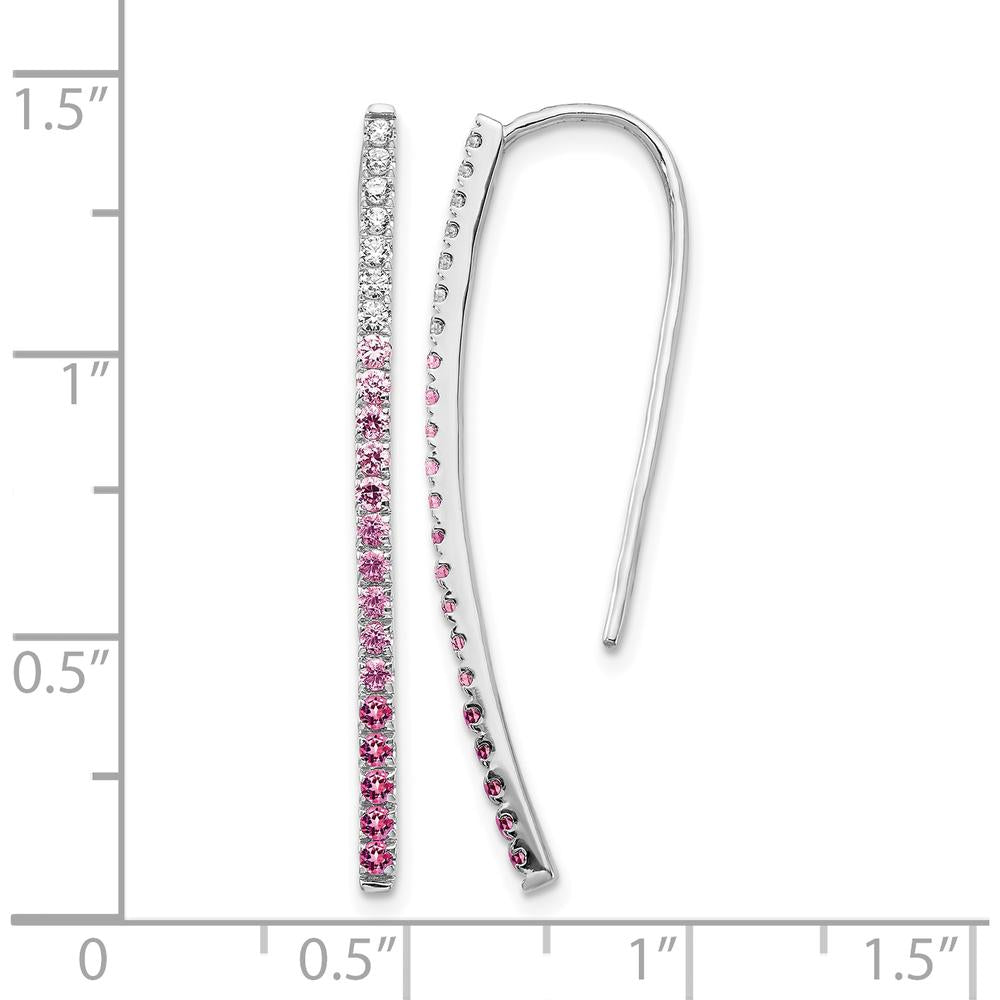 14K White Gold Drop Earrings with Round Diamonds and Pink Sapphires - 0.17 Carat Total Gem Weight by Monteluci Fine Jewelry