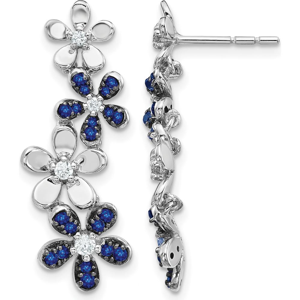 14K White Gold Drop Earrings with Round Diamonds and Sapphires - 0.18 Carats Total Diamond Weight, 0.15 Carats Total Sapphire Weight by Monteluci Fine Jewelry