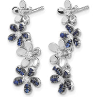 14K White Gold Drop Earrings with Round Diamonds and Sapphires - 0.18 Carats Total Diamond Weight, 0.15 Carats Total Sapphire Weight by Monteluci Fine Jewelry