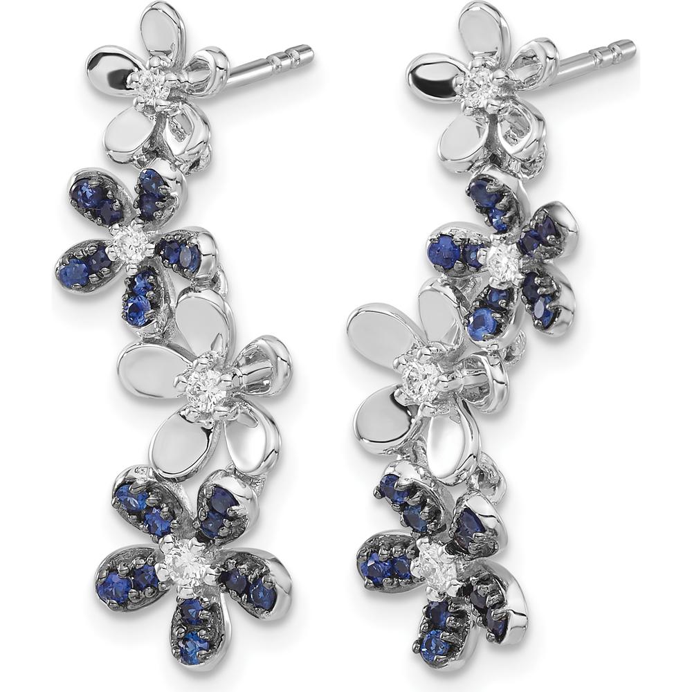 14K White Gold Drop Earrings with Round Diamonds and Sapphires - 0.18 Carats Total Diamond Weight, 0.15 Carats Total Sapphire Weight by Monteluci Fine Jewelry