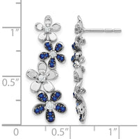 14K White Gold Drop Earrings with Round Diamonds and Sapphires - 0.18 Carats Total Diamond Weight, 0.15 Carats Total Sapphire Weight by Monteluci Fine Jewelry
