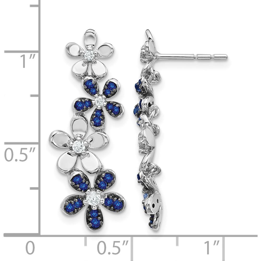 14K White Gold Drop Earrings with Round Diamonds and Sapphires - 0.18 Carats Total Diamond Weight, 0.15 Carats Total Sapphire Weight by Monteluci Fine Jewelry