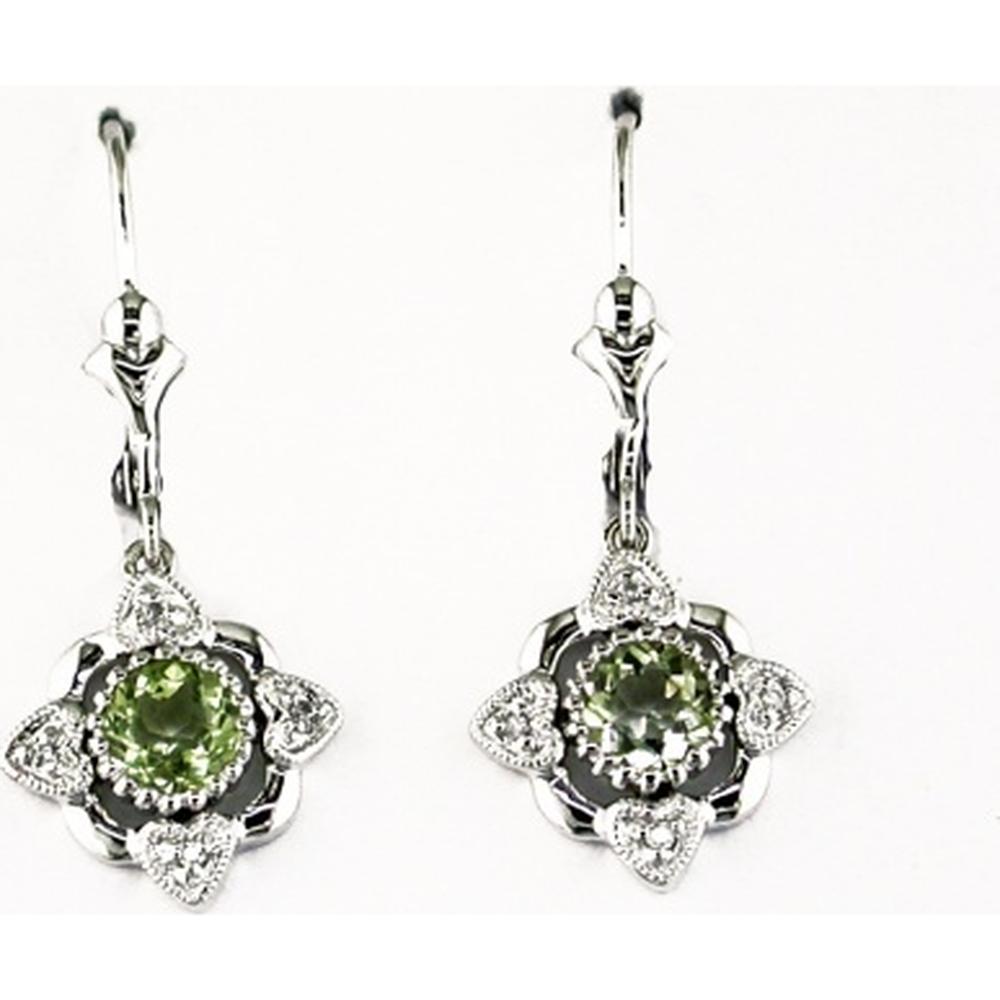 14K White Gold Drop Earrings with Round Lemon Quartz and Diamond Accents - 0.70 Carat Total Lemon Quartz Weight & 0.03 Carat Total Diamond Weight - Royal Jewelry